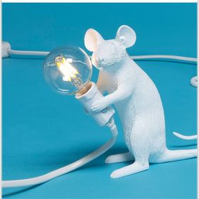 Nordic Creative Mini Animal Mouse Lamp Living Room Dining Room Bedroom Clothing Store Personalized Eye Protection Gift Resin Table Lamp (Option: White-Sitting posture-AU)